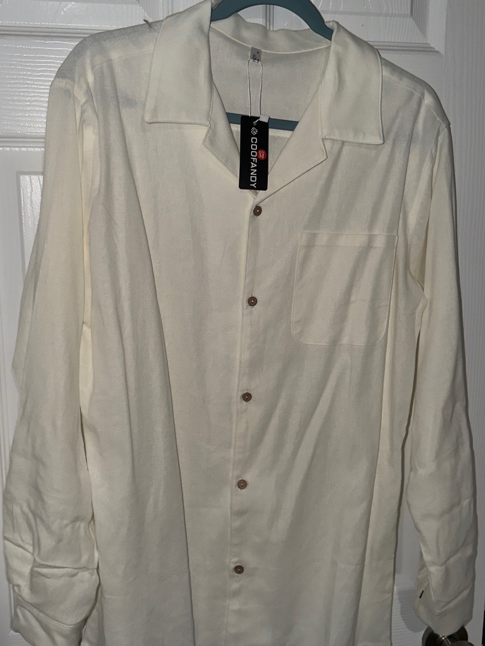 COOFANDY Men's Cream Long-Sleeve Button-Down Casual Shirt